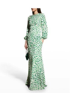 Brandon Maxwell Green and White Long Sleeve Gown NWT Size 10